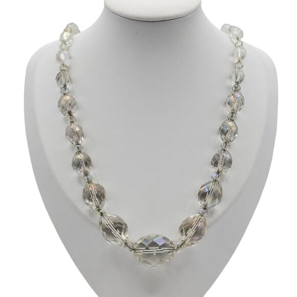 Pale Gray Faceted Crystal Necklace Glass Beaded Choker 12K GF Clasp Vintage - Picture 10 of 11